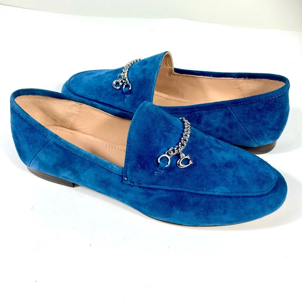 Coach Hanna Suede Logo Loafers Blue Size 6 NEW
